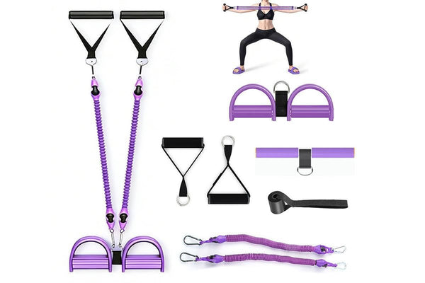 1 Set 4-in-1 Resistance Band Pedal Puller for Sit-Up Home Gym Yoga Pilates - 2 Tubes