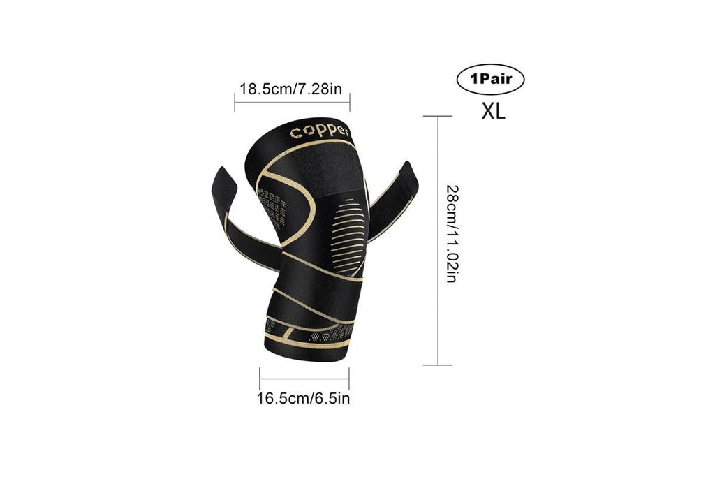 2 Pack Copper Knee Braces with Strap for Knee Pain Women Men Knee Support - XL