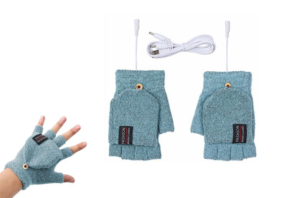 USB Heated Warmer Gloves Half Finger Mitten Electric Heated Gloves for Work Cycling Skiing Outdoor Snow -Green