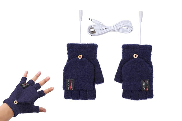 USB Heated Warmer Gloves Half Finger Mitten Electric Heated Gloves for Work Cycling Skiing Outdoor Snow -Navy