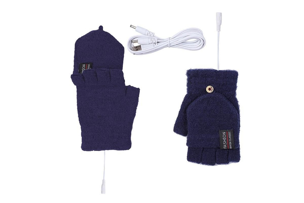 USB Heated Warmer Gloves Half Finger Mitten Electric Heated Gloves for Work Cycling Skiing Outdoor Snow -Navy