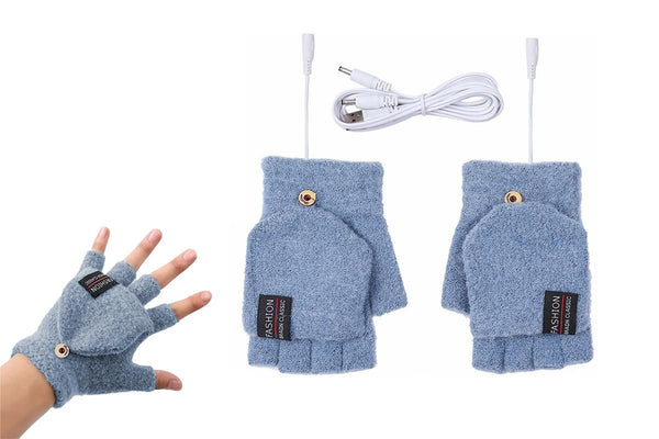 USB Heated Warmer Gloves Half Finger Mitten Electric Heated Gloves for Work Cycling Skiing Outdoor Snow -Blue