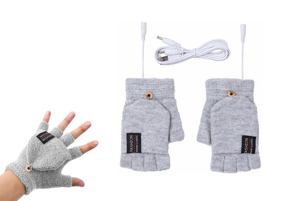 USB Heated Warmer Gloves Half Finger Mitten Electric Heated Gloves for Work Cycling Skiing Outdoor Snow -Gray