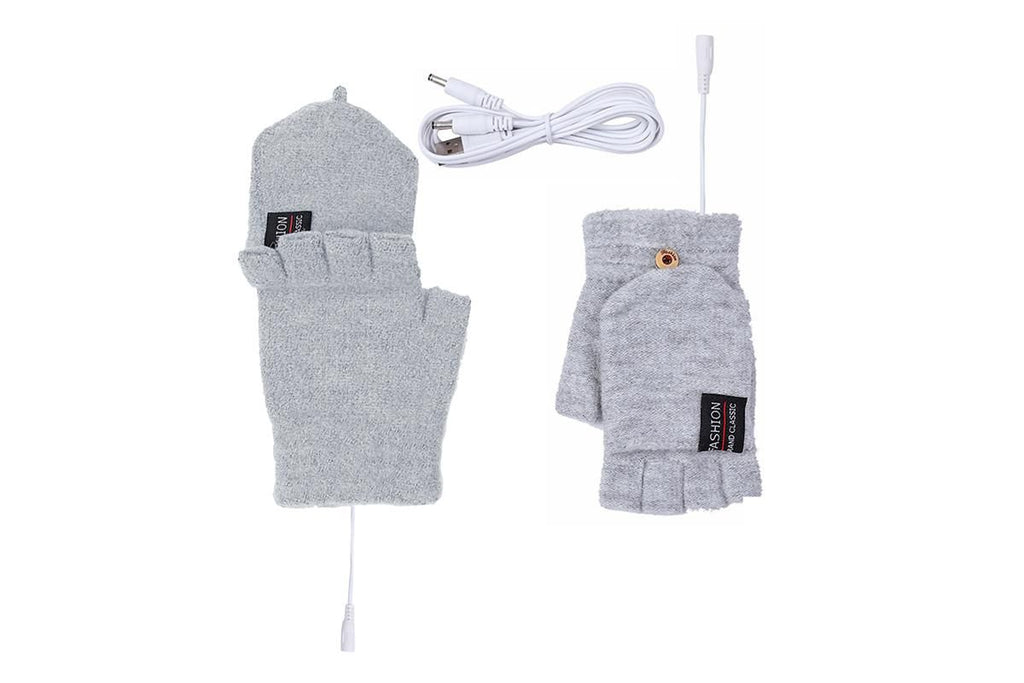 USB Heated Warmer Gloves Half Finger Mitten Electric Heated Gloves for Work Cycling Skiing Outdoor Snow -Gray