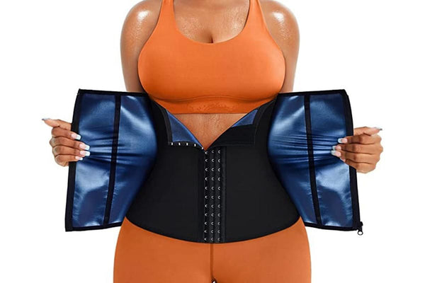 Women's Workout Waist Trainer - 3-Row Hook & Zip Slimming Belt for Yoga & Fitness - Blue & S