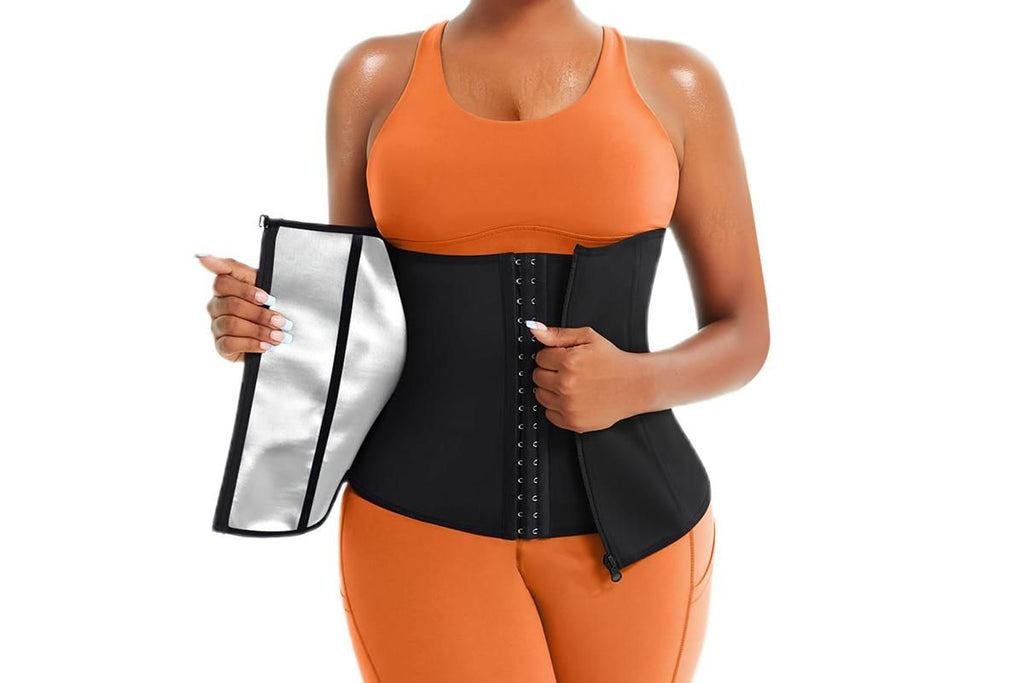 Women's Workout Waist Trainer - 3-Row Hook & Zip Slimming Belt for Yoga & Fitness - Silver & L