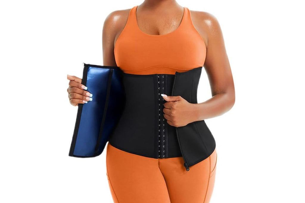 Women's Workout Waist Trainer - 3-Row Hook & Zip Slimming Belt for Yoga & Fitness - Blue & M