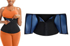 Women's Workout Waist Trainer - 3-Row Hook & Zip Slimming Belt for Yoga & Fitness - Blue & L
