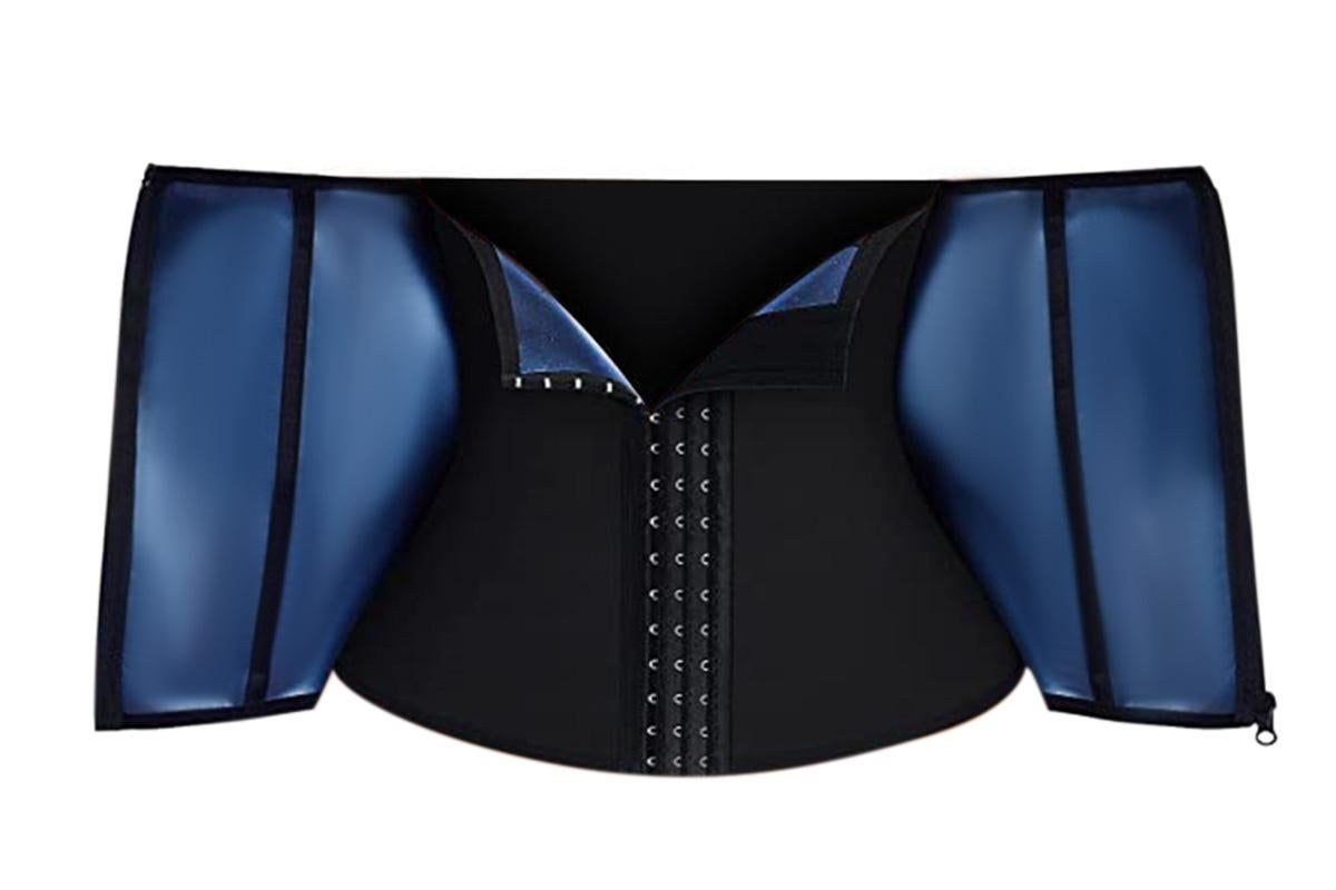 Women's Workout Waist Trainer - 3-Row Hook & Zip Slimming Belt for Yoga & Fitness - Blue & XL