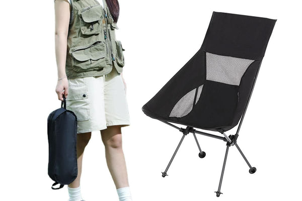 Portable Compact Camping Chair for Outdoor Camp Travel Picnic Lightweight Folding High Back Camping Chair With Head Support -Black