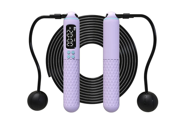 Smart Digital Jump Rope for Accurately Counts Jumps Sets Goals and Monitors Progress -Purple
