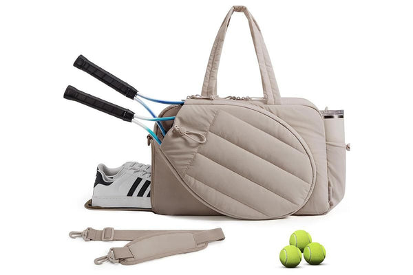 Women's Tennis Gym Bag Sports Tote Two Rackets with Shoe Compartment - Camel