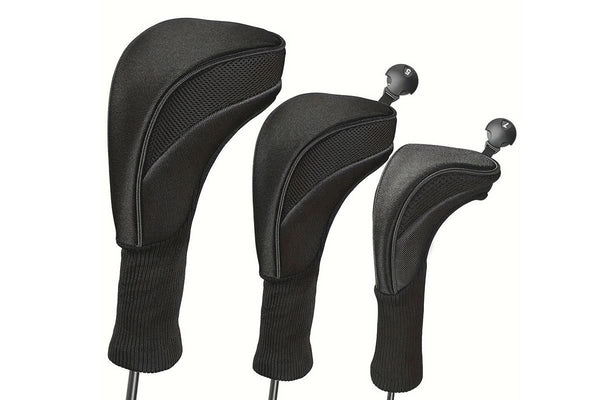 3Pcs Set Golf Club Head Cover for Woods and Driver with Interchangeable Tags 3 4 5 7 X - Black