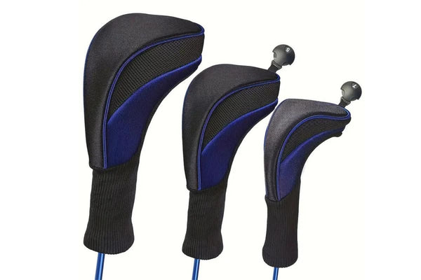 3Pcs Set Golf Club Head Cover for Woods and Driver with Interchangeable Tags 3 4 5 7 X - Blue