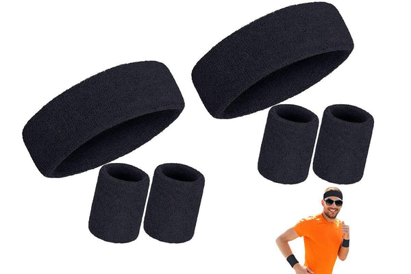 2 Pack Sweatbands Sports Headband for Tennis Badminton Yoga - Black