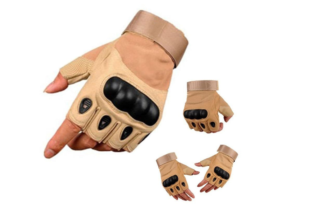 Men Half Finger Gloves Army Military Fingerless Combat Outdoor Tactical Gloves -Brown / XL