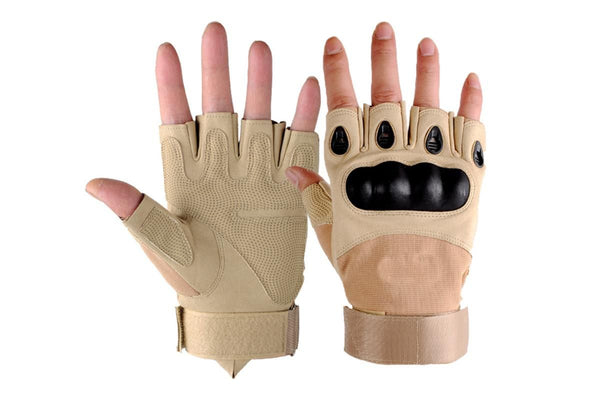 Men Half Finger Gloves Army Military Fingerless Combat Outdoor Tactical Gloves -Brown / L