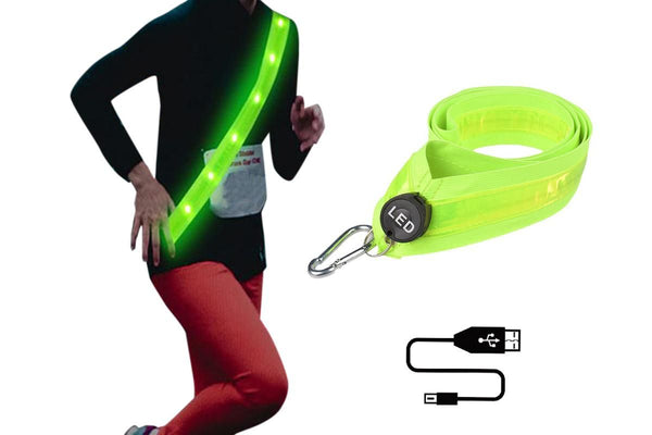 Rechargeable Running Gear LED Reflective Belt Sash Professional Safety Gear Safety Belt -Green