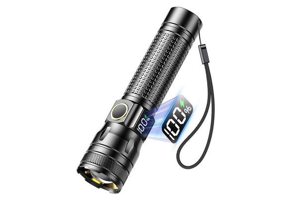 Rechargeable LED Flashlights with Digital Power Display Zoomable High Lumens Bright EDC Flashlight for Outdoor