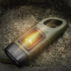 Hand Crank Solar Powered Emergency LED Flashlight - Rechargeable Light Military Green