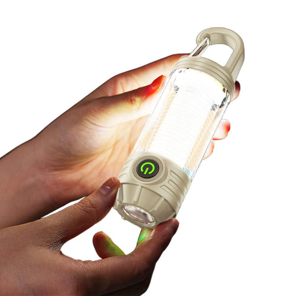 LED Camping Keychain Light - Mini Lantern with Hook for Outdoor Use Khaki
