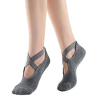 3 Pairs Cross Strap Round Toe Non-Slip Socks for Yoga Pilates and Barre