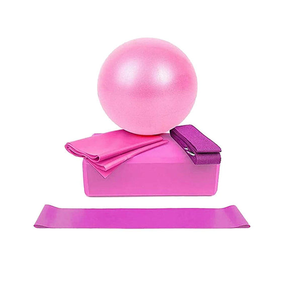 5 Pcs Yoga Pliates Set Workout Kit Professional Exercise Essentials - Pink