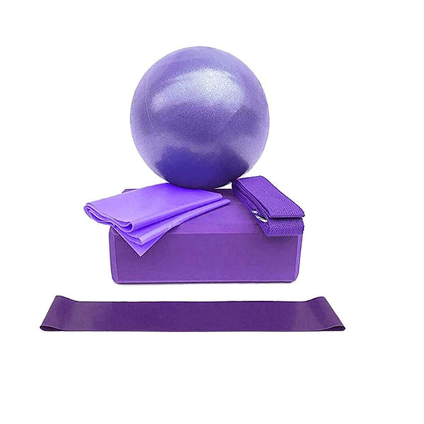 5 Pcs Yoga Pliates Set Workout Kit Professional Exercise Essentials - Purple
