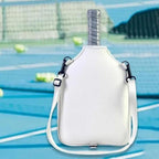 Pickleball Paddle Bag with Adjustable Shoulder Strap and Hanging Hook White