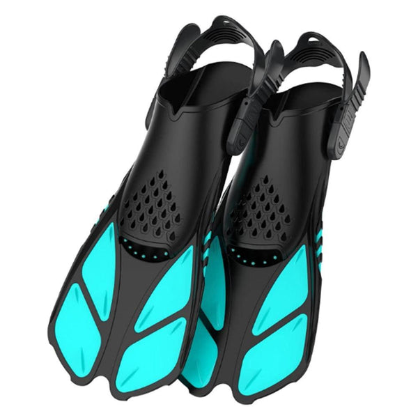 Pair of Snorkel Fins Diving Swim Fins Adjustable Open Heel Swimming Barefoot Flippers Cyan - L