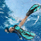 Pair of Snorkel Fins Diving Swim Fins Adjustable Open Heel Swimming Barefoot Flippers Cyan - L