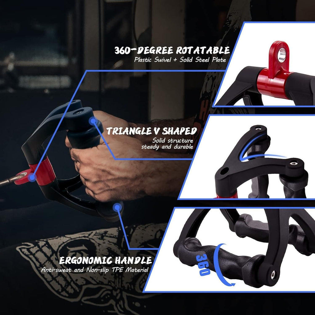 1 Piece Black Dual D-Tension Grip Removable V-Triangle Rod Home Gym