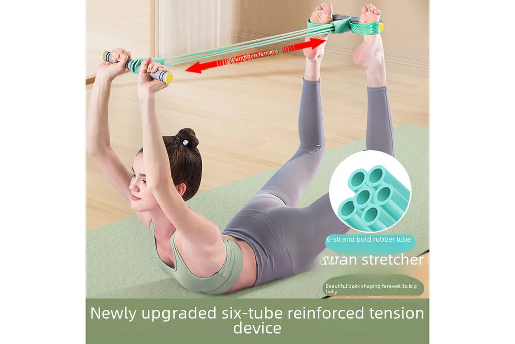 6-Tube Natural Rubber Resistance Band Trainer Full Body Abdominal Waist Leg Fitness Set - Gray Green