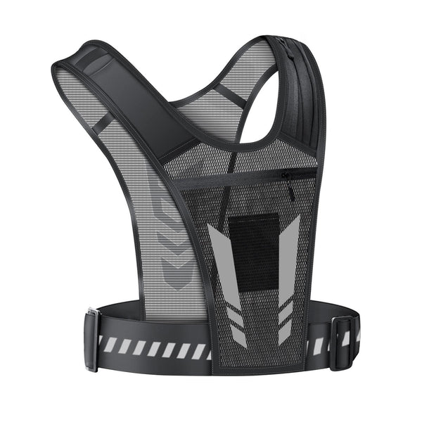 Reflective Running Vest One Size Mesh Lightweight Adjustable Breathable with Phone Pocket 1pc