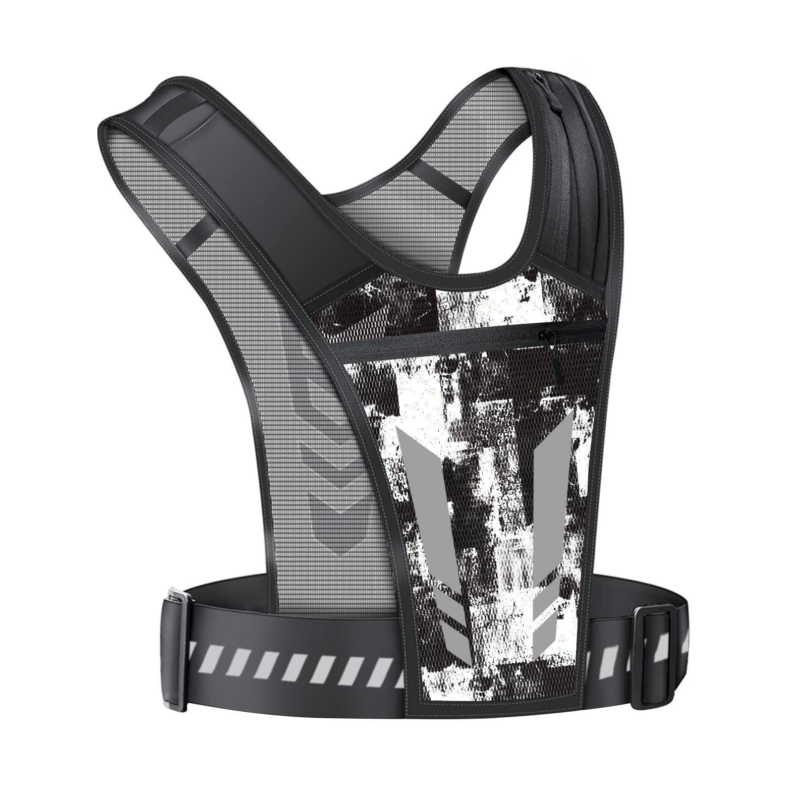 Reflective Running Vest One Size Mesh Lightweight Adjustable Breathable with Phone Pocket 1pc