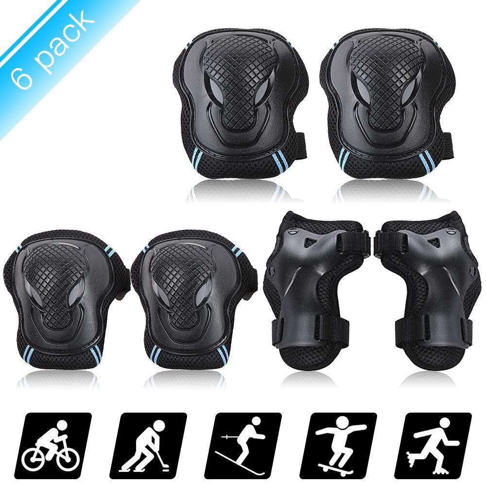 6Pcs Protective Gear Set Knee Elbow Wrist Guards for Skateboard Cycling Riding - S