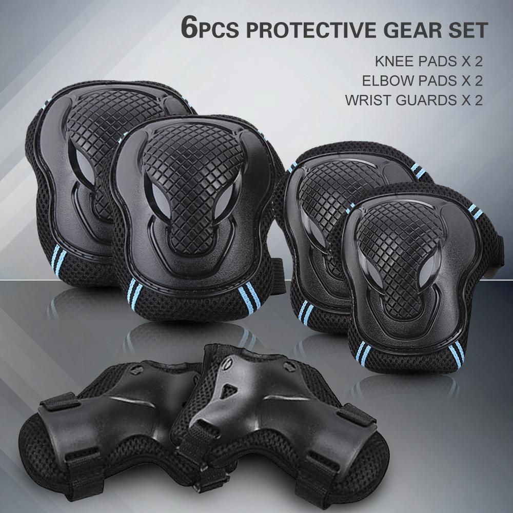 6Pcs Protective Gear Set Knee Elbow Wrist Guards for Skateboard Cycling Riding - M