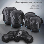 6Pcs Protective Gear Set Knee Elbow Wrist Guards for Skateboard Cycling Riding - L