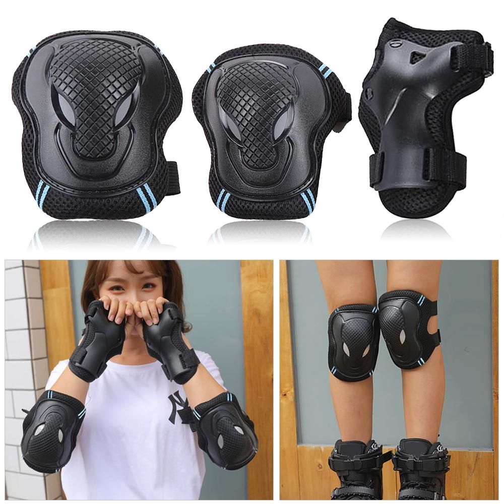 6Pcs Protective Gear Set Knee Elbow Wrist Guards for Skateboard Cycling Riding - L