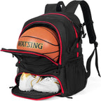 Basketball Backpack with Sneaker Compartment, Football Sports Training Bag with Red Zipper