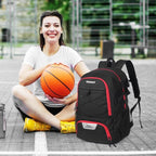 Basketball Backpack with Sneaker Compartment, Football Sports Training Bag with Red Zipper
