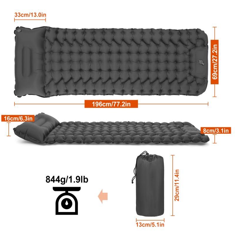 Camping Sleeping Pad with Pillow Built-in Pump Ultralight Inflatable Sleeping Mat Waterproof