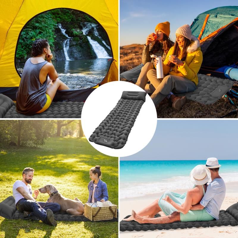 Camping Sleeping Pad with Pillow Built-in Pump Ultralight Inflatable Sleeping Mat Waterproof