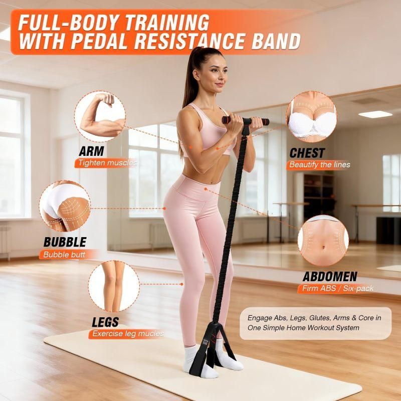 55LBS Foot Pedal Tension Rope, Home Leg Exercise Resistance Belt with Handle - Black