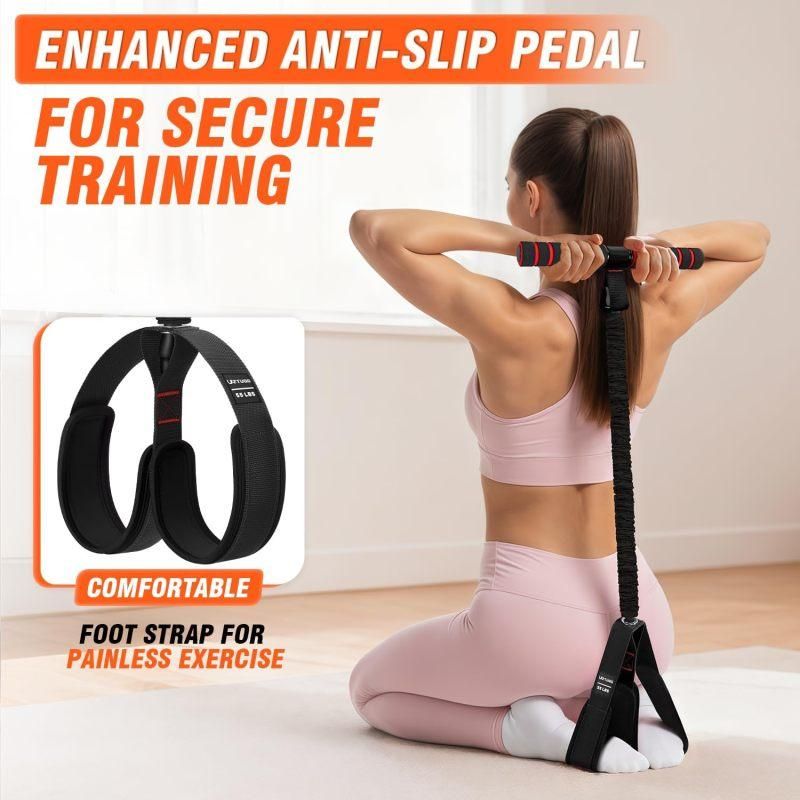 55LBS Foot Pedal Tension Rope, Home Leg Exercise Resistance Belt with Handle - Black