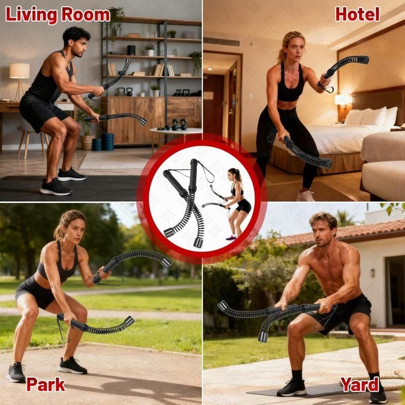 Battle Rope 2pc Cordless Portable Training Rope Fitness HIIT Muscle Exercise Black