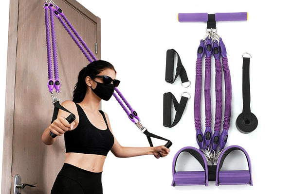 4 Tubes 4-in-1 Resistance Band Pedal Puller for Sit-Up Home Gym Yoga Pilates
