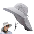 Sun Hats for Men Women Fishing Hat Breathable Wide Brim Bucket Hats with Neck Flap - Light Gray