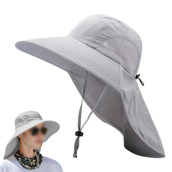 Sun Hats for Men Women Fishing Hat Breathable Wide Brim Bucket Hats with Neck Flap - Light Gray