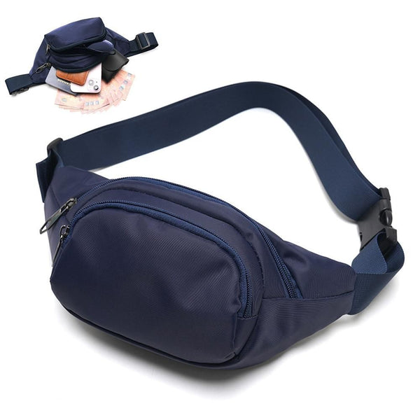 Crossbody, Waist Bag with 3 Zipper Pockets for Travel, Outdoor - Dark Blue